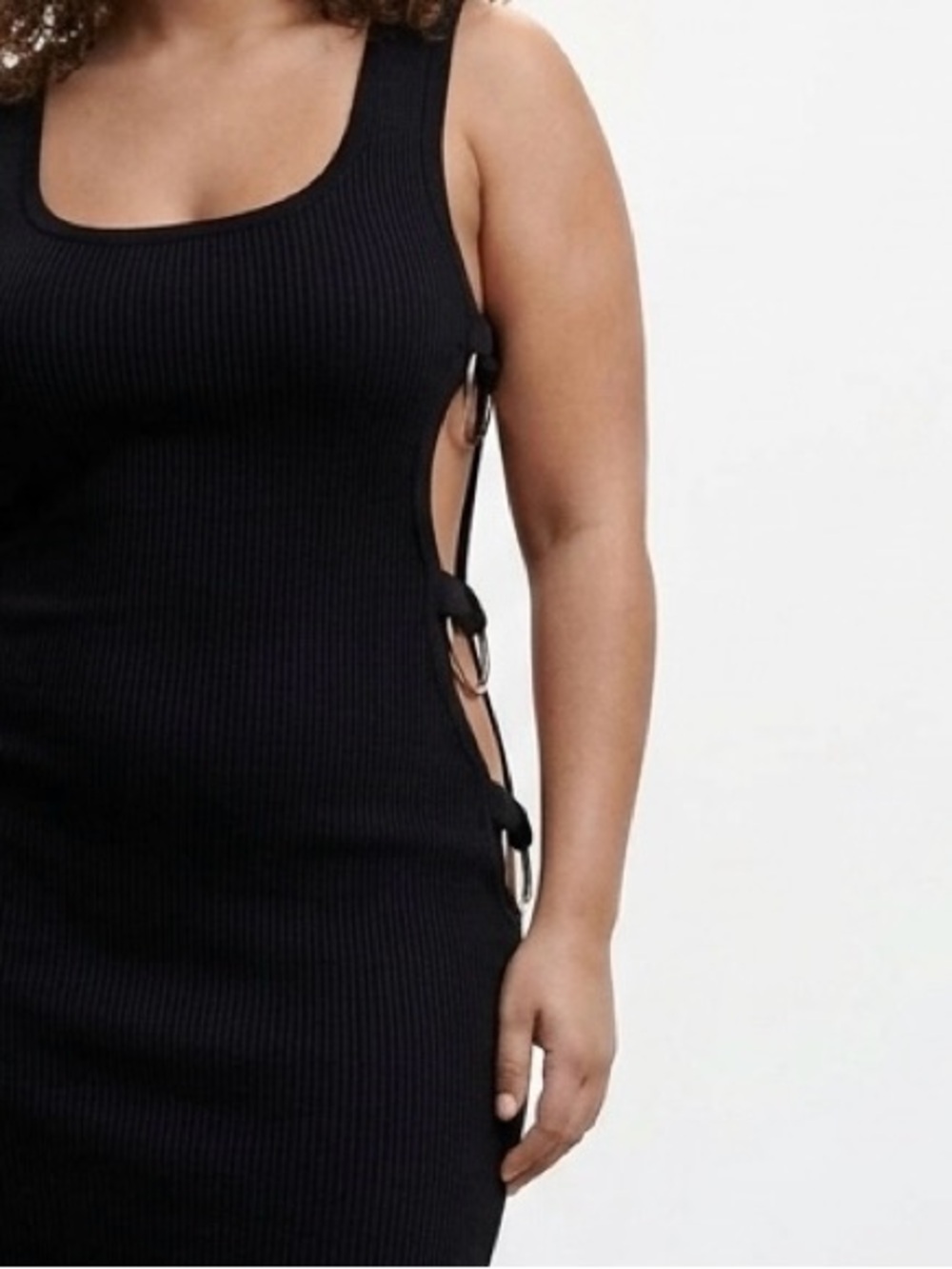 Black Ribbed Side-Tie Tank Mini Dress